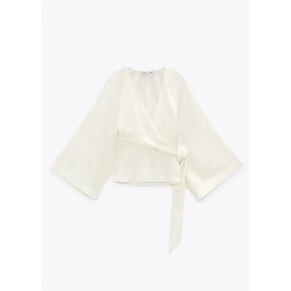 WOOL BLEND TIED SHIRT TOP BLOUSE WRAP - Picture 7 of 9